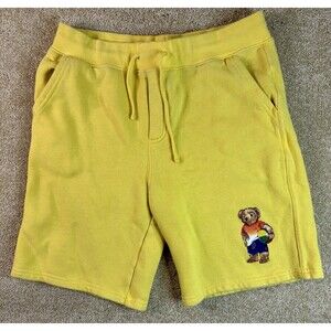 Polo Ralph Lauren Boys Polo Bear Graphic Shorts Yellow Cotton Fleece Large 14/16